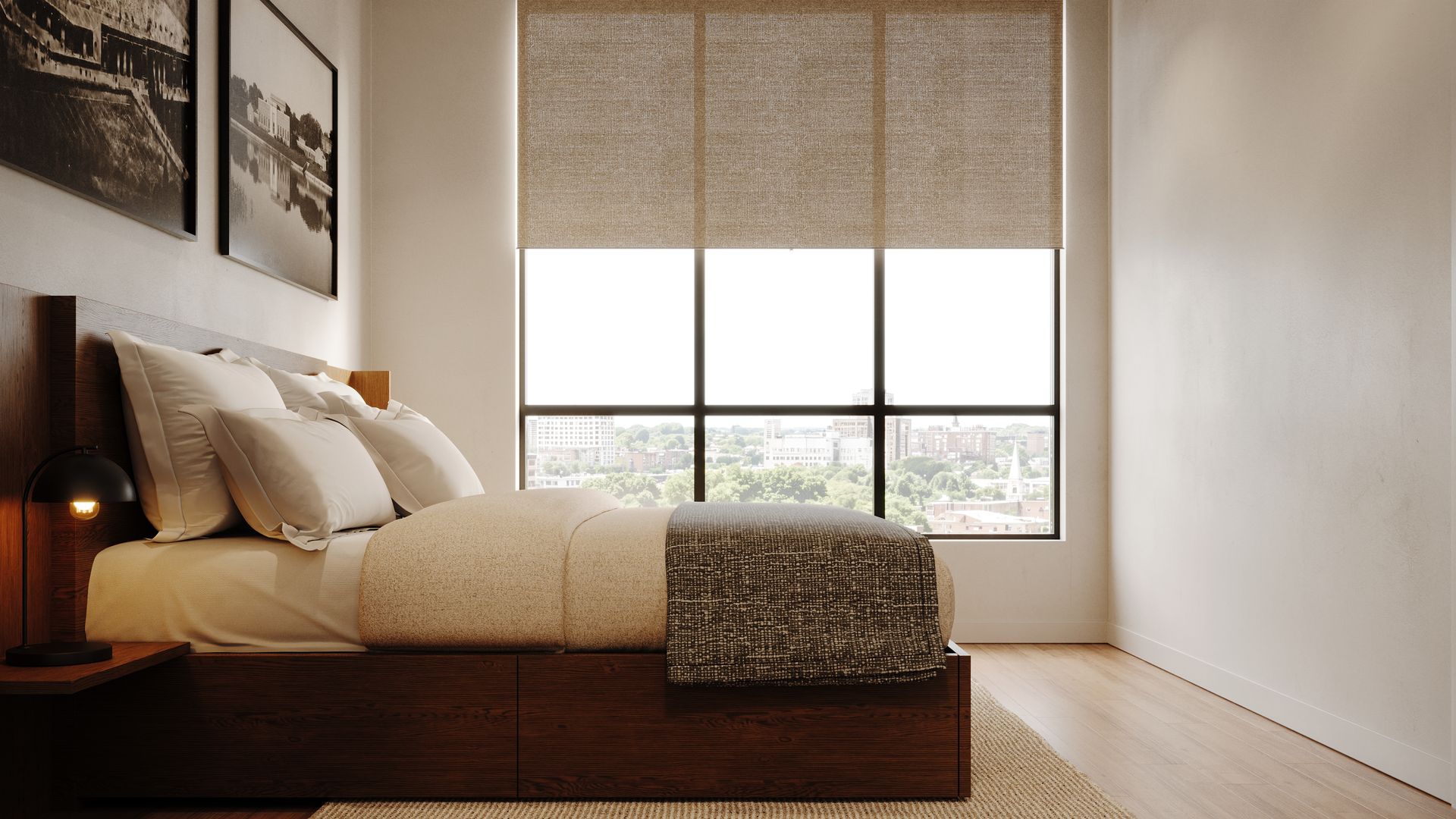 Bedroom at dusk — Unit 203