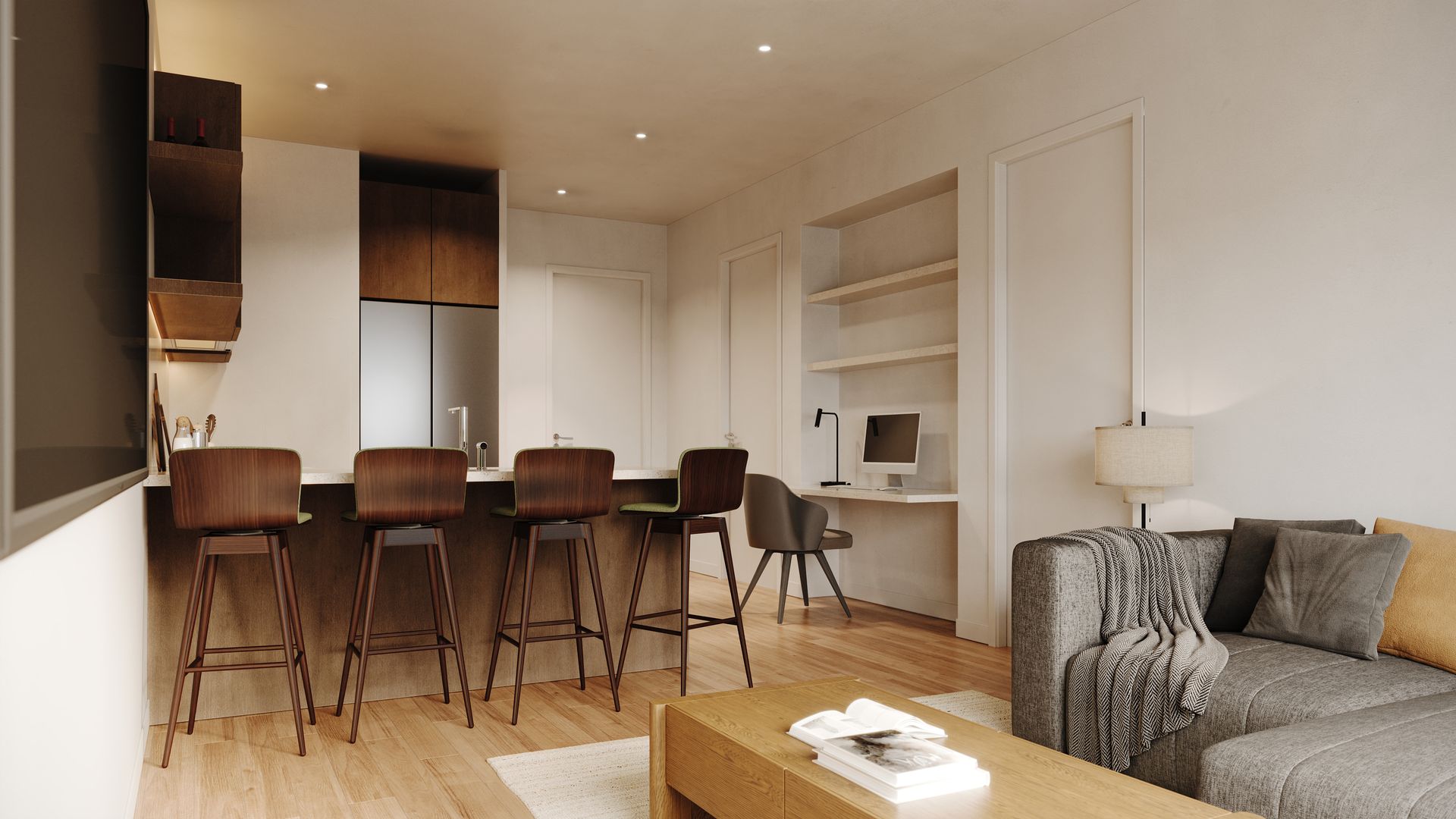 Kitchen, living and study — Unit 203